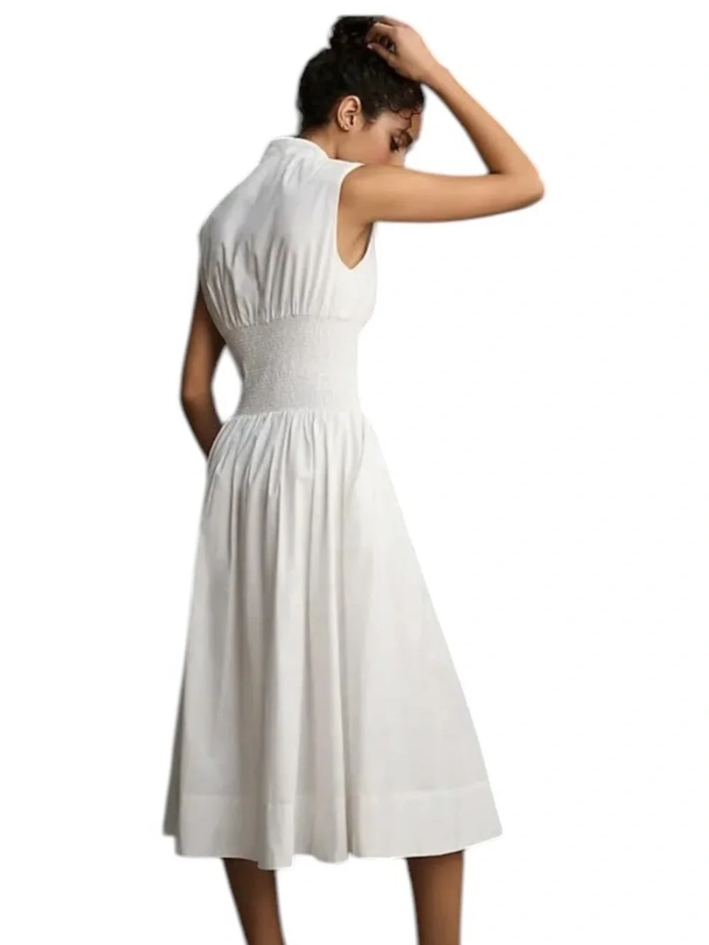 Anthropologie Cotton The Tommie Smocked Waist Front Zip Shirt Dress White Size M - Picture 2 of 13